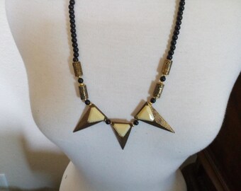 Geometric necklace, black and gold triangle necklace and earrings, 20+ inch chain