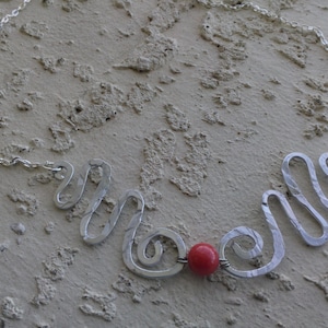 Free form abstract necklace with red bead accent statement necklace modern necklace handmade wearable art abstract collar necklace bib