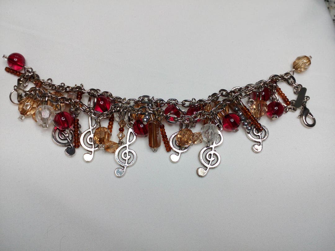 Musical Charm Bracelet Double Chain Charm Bracelet Treble Clef Bracelet