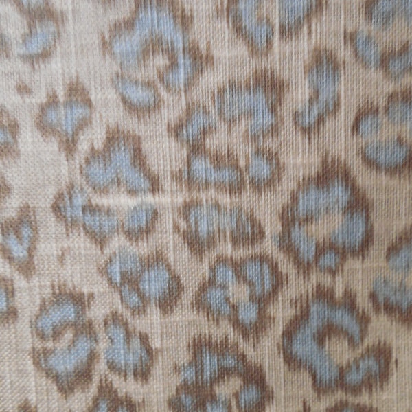 CHEETAH Print/robbins egg blue Linen designer multipurpose fabric