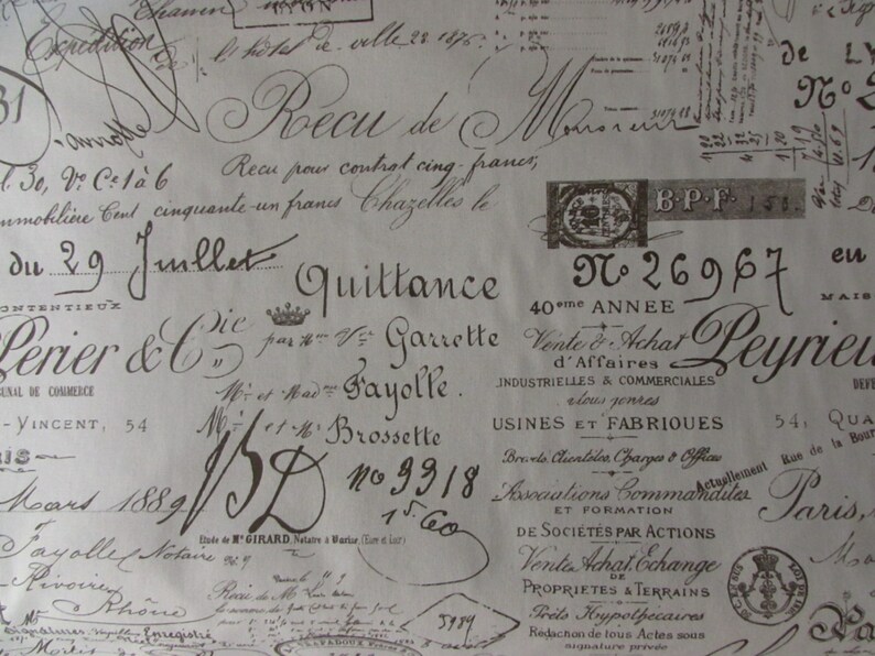 FRENCH SCRIPT Vintage Documents cotton duck fabric Etsy