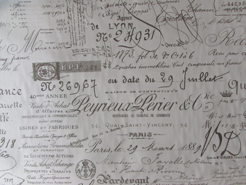 FRENCH SCRIPT Vintage Documents cotton duck fabric Etsy