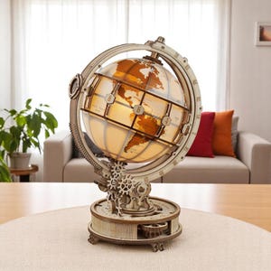 Puzzle 3D, Drewniany model mechanicznej układanki LED Earth, Zestaw do samodzielnego tworzenia puzzli, Prezenty dla dorosłych, Dekoracja biurowa Steampunk Globe, Prezent na Dzień Ojca