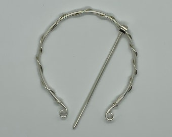 Wrapped Handmade Sterling Silver Wire Penannular Brooch Shawl Pin Fibula