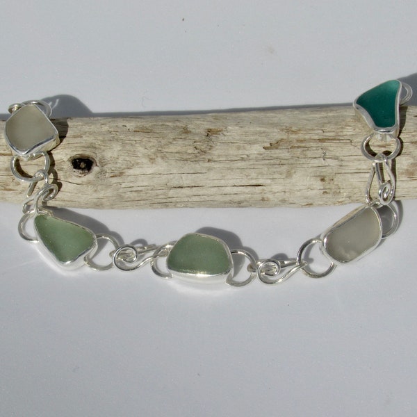 Ocean Breeze Handcrafted Sterling Silver and Beach Glass Summer Beach Style Bracelet