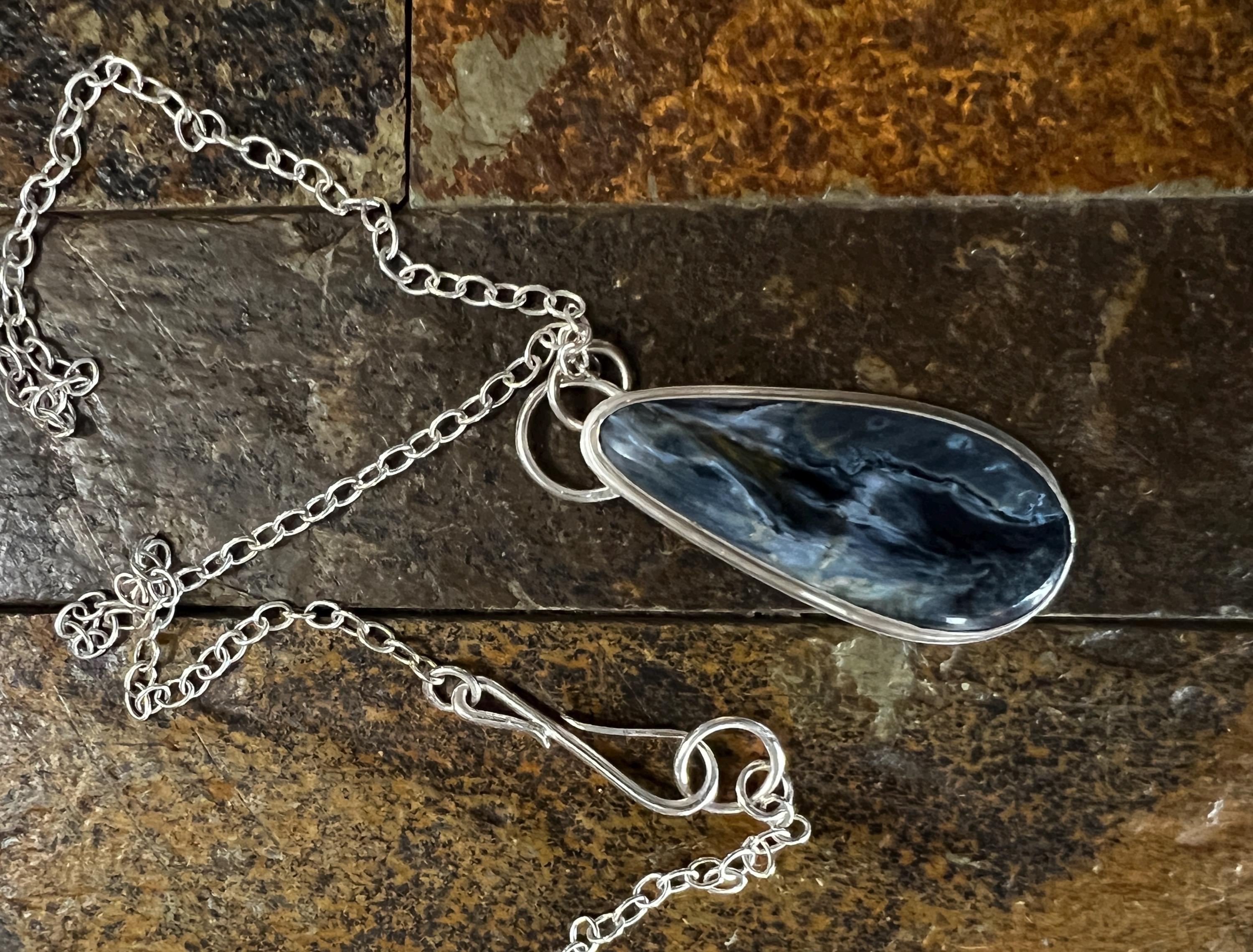 Midnight Seas Handmade Labradorite and Sterling Silver Pendant Necklace