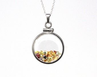 Yellow Sapphire Shaker Locket Fancy Baguette Cut Necklace Jewelry Handcrafted Sterling Silver Lucite Genuine 2.5 CTW Gemstones Pendant