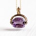 Antique Wax Seal - Vintage Victorian 10k Yellow Gold Amethyst Spinner Fob Necklace - Three Sided Intaglio Grace Rose Owl Stamp Jewelry