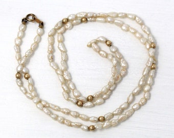 Vintage 14k Gold Genuine Rice Pearls Cluster Mesmerizing Necklace Set