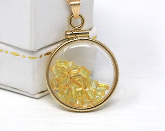 Yellow Sapphire Shaker Locket Fancy Baguette Cut Necklace Jewelry Handcrafted Sterling Silver Lucite Genuine 2.5 CTW Gemstones Pendant