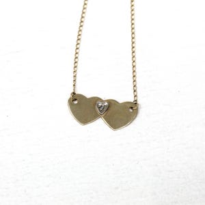 Vintage Sweetheart Ankle Bracelet - Dainty 14k Yellow Gold Two Hearts Fine Curb Chain - Retro Era Engravable Blank Fine Accessory Jewelry