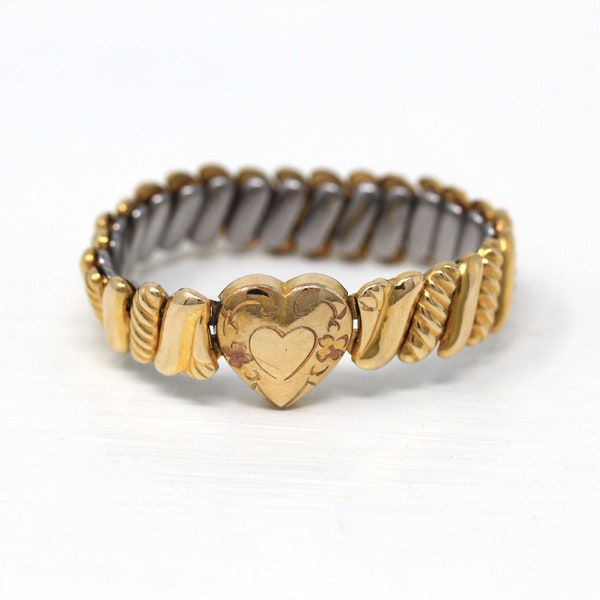 Bracelet d’expansion vintage - Retro Gold Filled Stretch Link Heart Shape - Circa 1940s Era Baby Children’s Dainty Fashion Accessory Accessory Jewelry