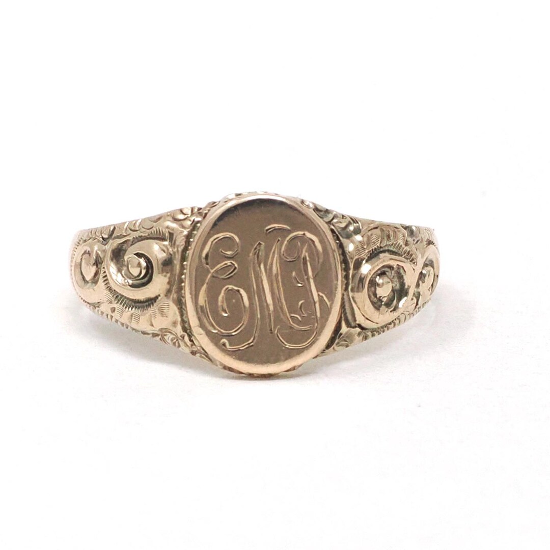 Edwardian Signet Ring - Antique 10k Yellow Gold Oval EMP Engraved ...