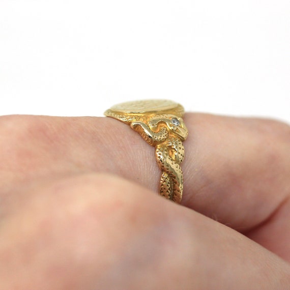 Snake Signet Ring - Edwardian Era 14k Yellow Gold… - image 9