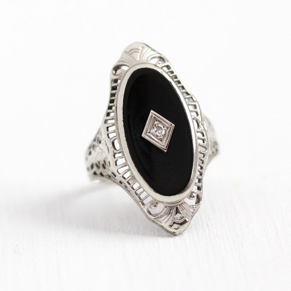 Sale Antique Onyx Ring Vintage Art Deco Era 10k White Gold Etsy