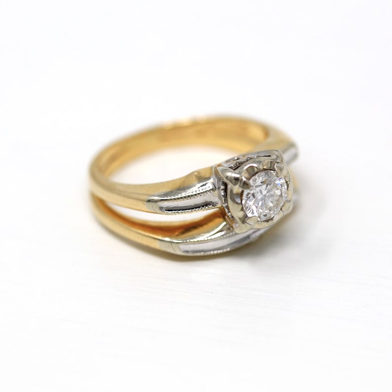 Sale Wedding Ring Set Retro 14k Yellow & White Gold Genuine .45 CT