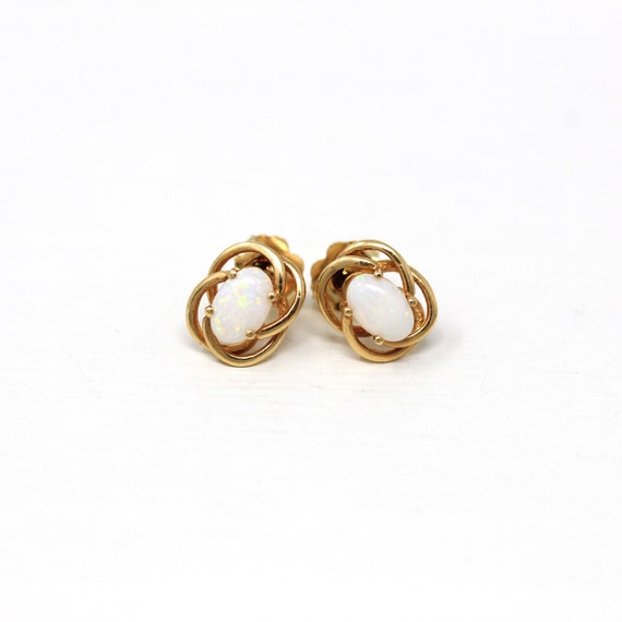 Genuine Opal Earrings - Modern 14k Yellow Gold Ov… - image 1