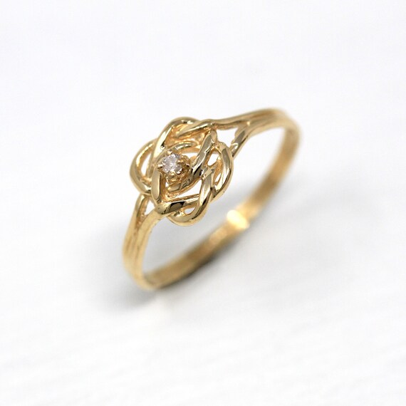 Sale Love Knot Ring Retro 14k Yellow Gold Genuine .02 CT Diamond