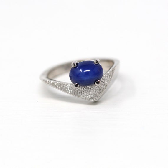 Sale - Created Star Sapphire Ring - Retro 14k Whi… - image 5