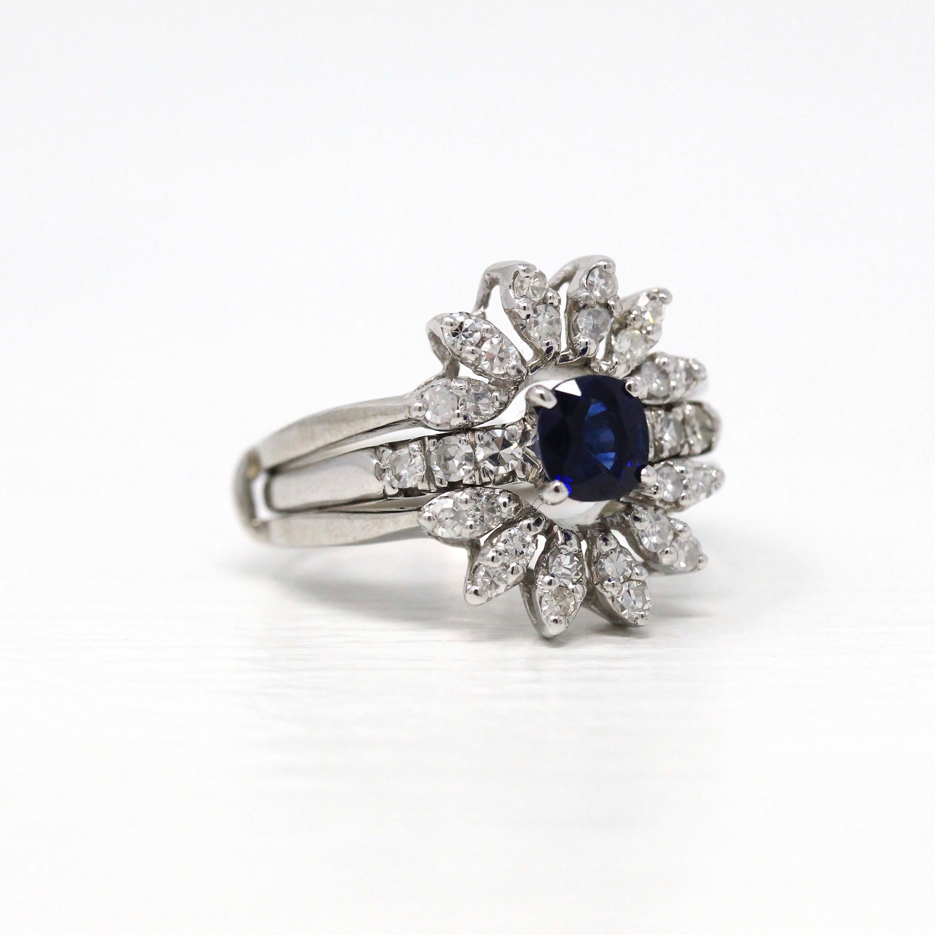 Engagement Ring Set Modern 14k White Gold .90 CT Blue | Etsy