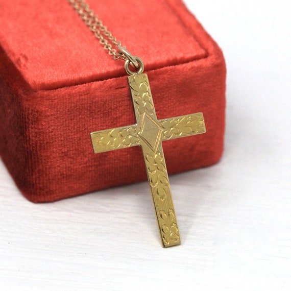 Sale - Vintage Cross Necklace - Mid Century 10k Y… - image 3