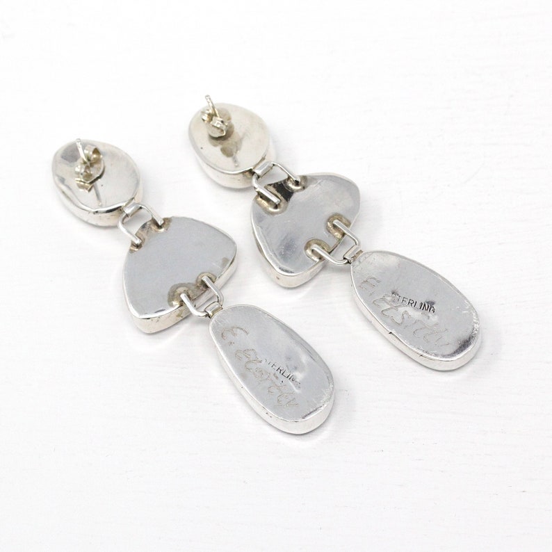 Retro Estate Pierced Dangle Drop Native American Jewelry Sterling Silver Earrings Etsitty Southwesten White Gemstone Statement Signed E