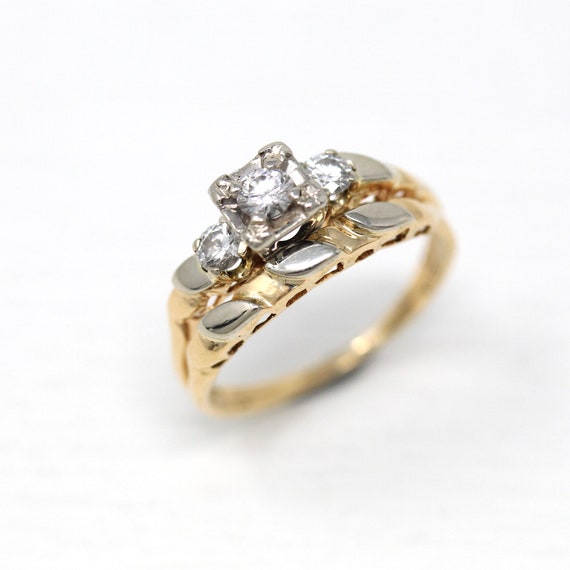 Sale - Wedding Ring Set - Retro 14k Yellow & Whit… - image 3