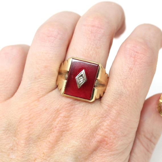 Created Ruby Ring - Mid Century 10k Yellow Gold N… - image 2