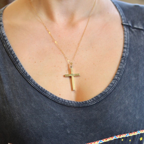 Vintage Cross Necklace - Retro 12k Gold Filled En… - image 2