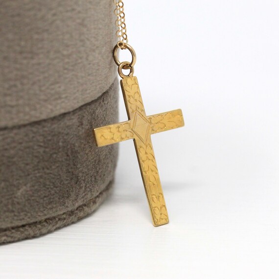 Sale - Vintage Cross Necklace - Mid Century 10k Y… - image 1