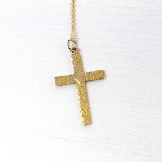 Sale - Vintage Cross Necklace - Mid Century 10k Y… - image 7