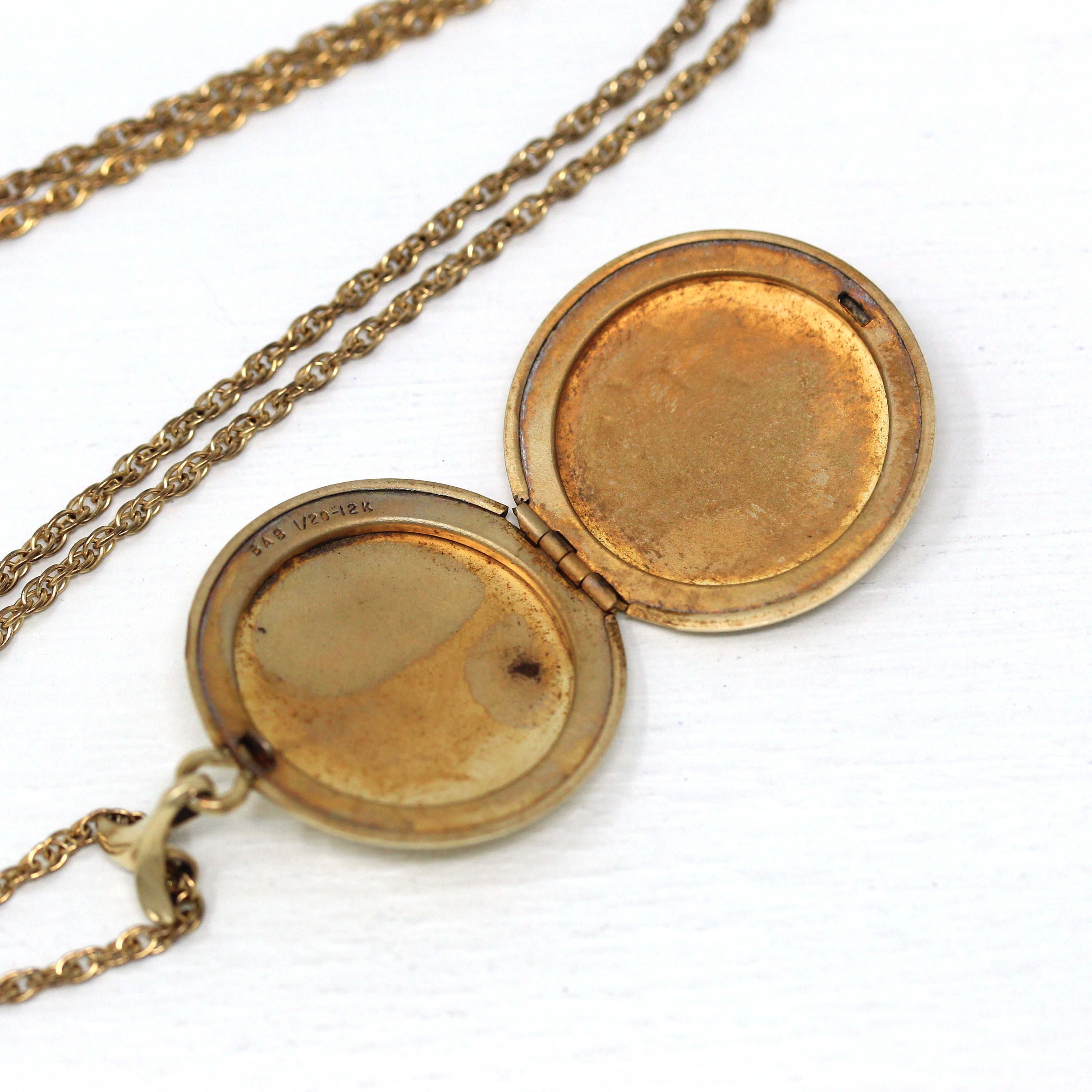 Vintage Flower Locket - Retro 12k Gold Filled Round Engraved Necklace Pendant - Circa 1960s Era Statement Keepsake Photo Ballou 60s Jewelry No Chain