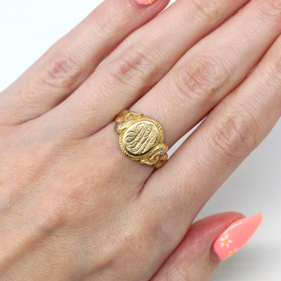 Snake Signet Ring - Edwardian Era 14k Yellow Gold… - image 2