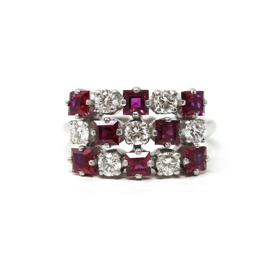 Ruby & Diamond Cluster Ring - Estate Platinum Nat… - image 1