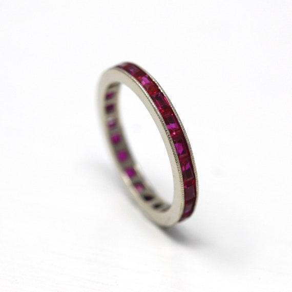 Sale - Created Ruby Band - Estate 10k White Gold … - image 3