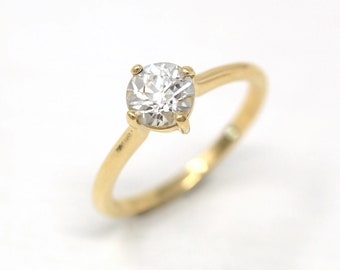 Antique Diamond Ring - 14k Yellow Gold Genuine Old European Cut 1.00 CT Diamond Solitaire - Size 7 Engagement Fine GIA Report Jewelry