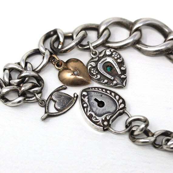 Antique Padlock Bracelet - Edwardian Sterling Sil… - image 4