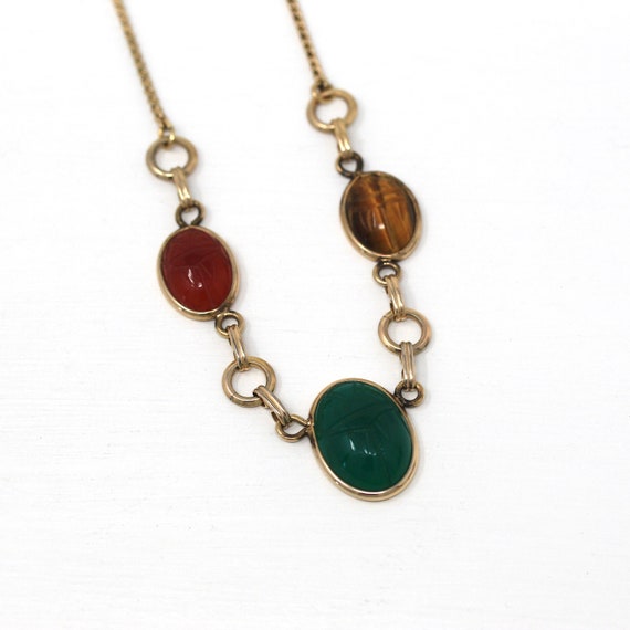 Vintage Scarab Necklace - Retro 12k Gold Filled C… - image 3
