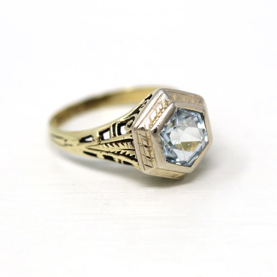 Genuine Aquamarine Ring - Art Deco Era 14k Yellow… - image 4