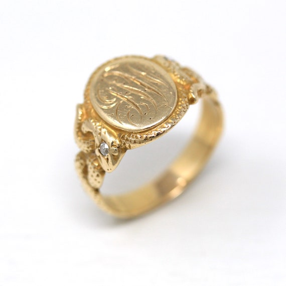 Snake Signet Ring - Edwardian Era 14k Yellow Gold… - image 3