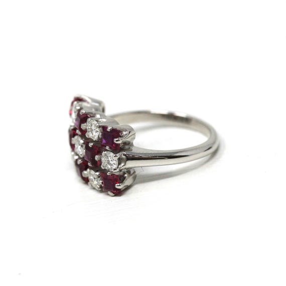 Ruby & Diamond Cluster Ring - Estate Platinum Nat… - image 6