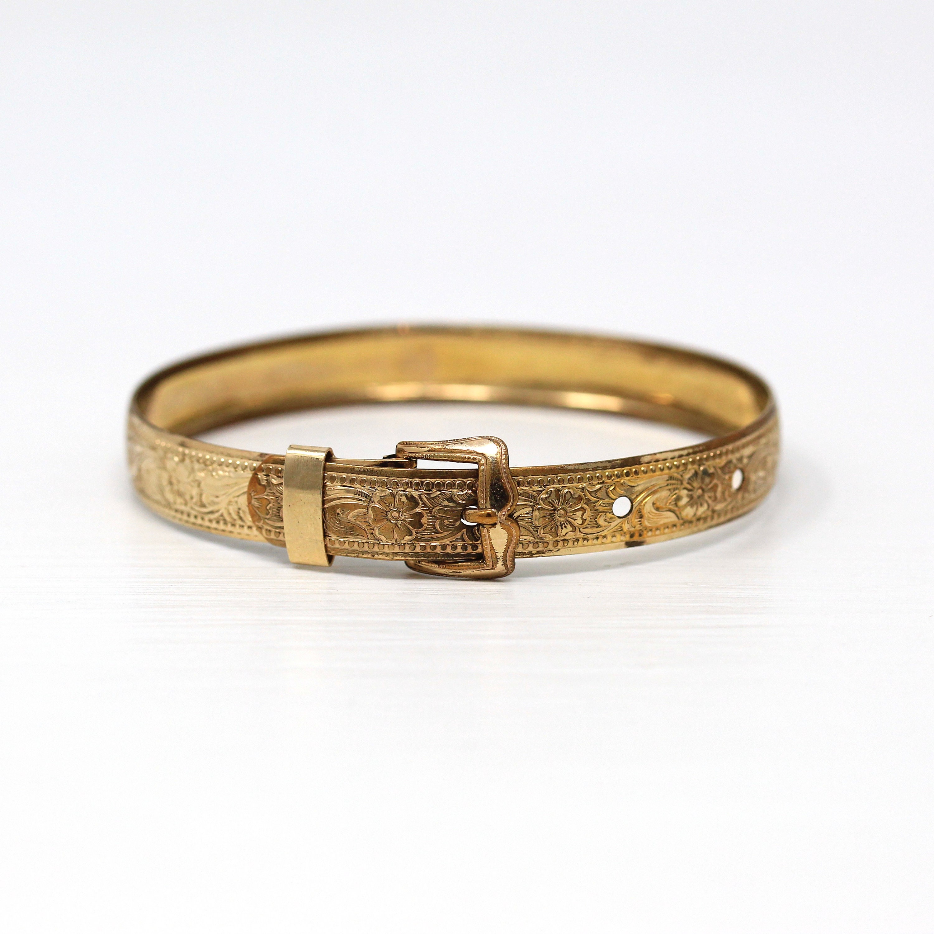 Vintage Buckle Bracelet - Retro Gold Filled Adjustable Belt
