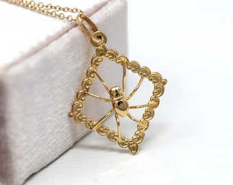 Sale - Spider Web Charm - Estate 18k Yellow Gold Figural Arachnid Necklace Pendant - Modern Circa 2000's Dainty Fine Charlotte's Web Jewelry