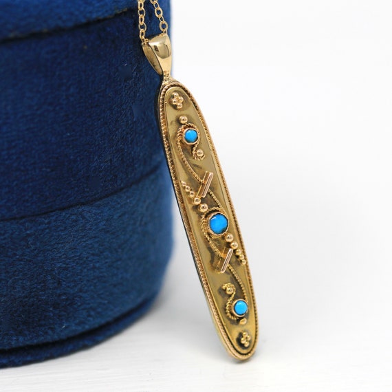 Sale - Genuine Turquoise Pendant - Victorian 14k … - image 8