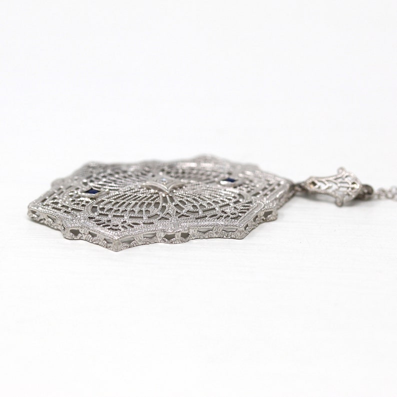 Art Deco Necklace Vintage 14k White Gold Genuine Diamond & Sapphire
