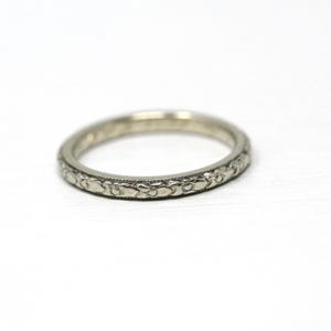 Art Deco Wedding Band - Vintage 18k White Gold Orange Blossom Eternity Ring - Vintage Circa 1930s Size 4 3/4 Bridal Fine Stacking Jewelry