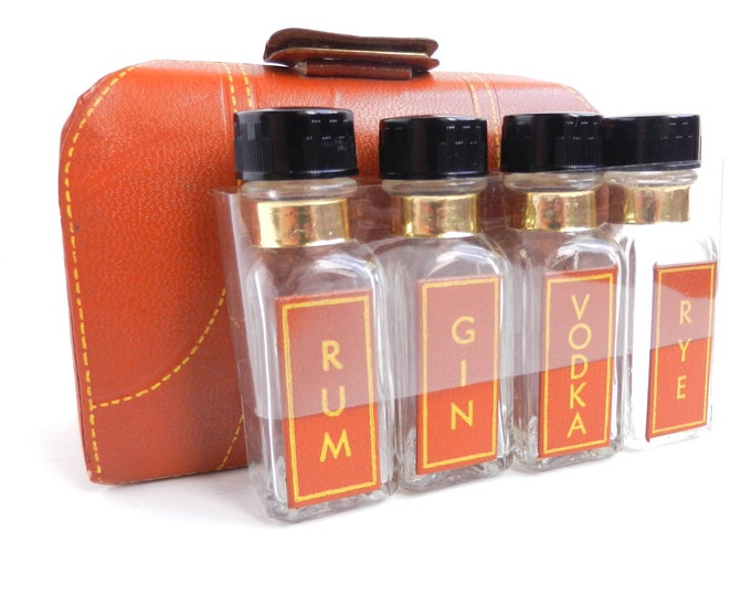 Mini Liquor Carrying Case 1950s Alcohol Bottle Travel Drink Set in