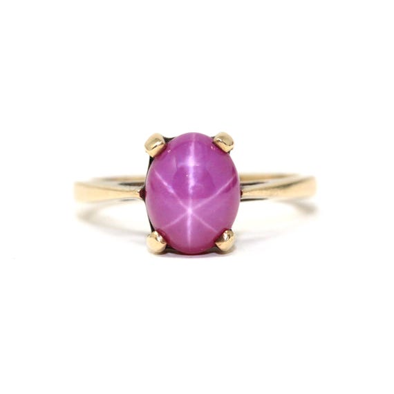 Created Star Ruby Ring - Retro 10k Yellow Gold Ca… - image 1