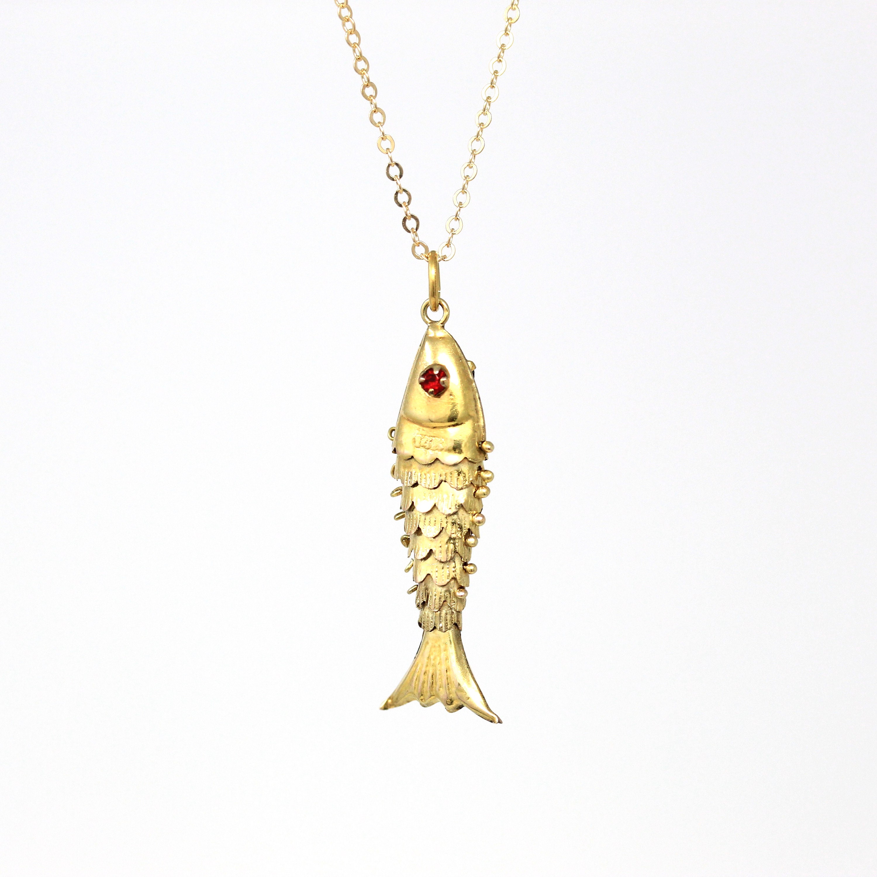Pendentif Vintage Poisson Articulé En Or Sur Argent - Ancien, Très Bon état - France