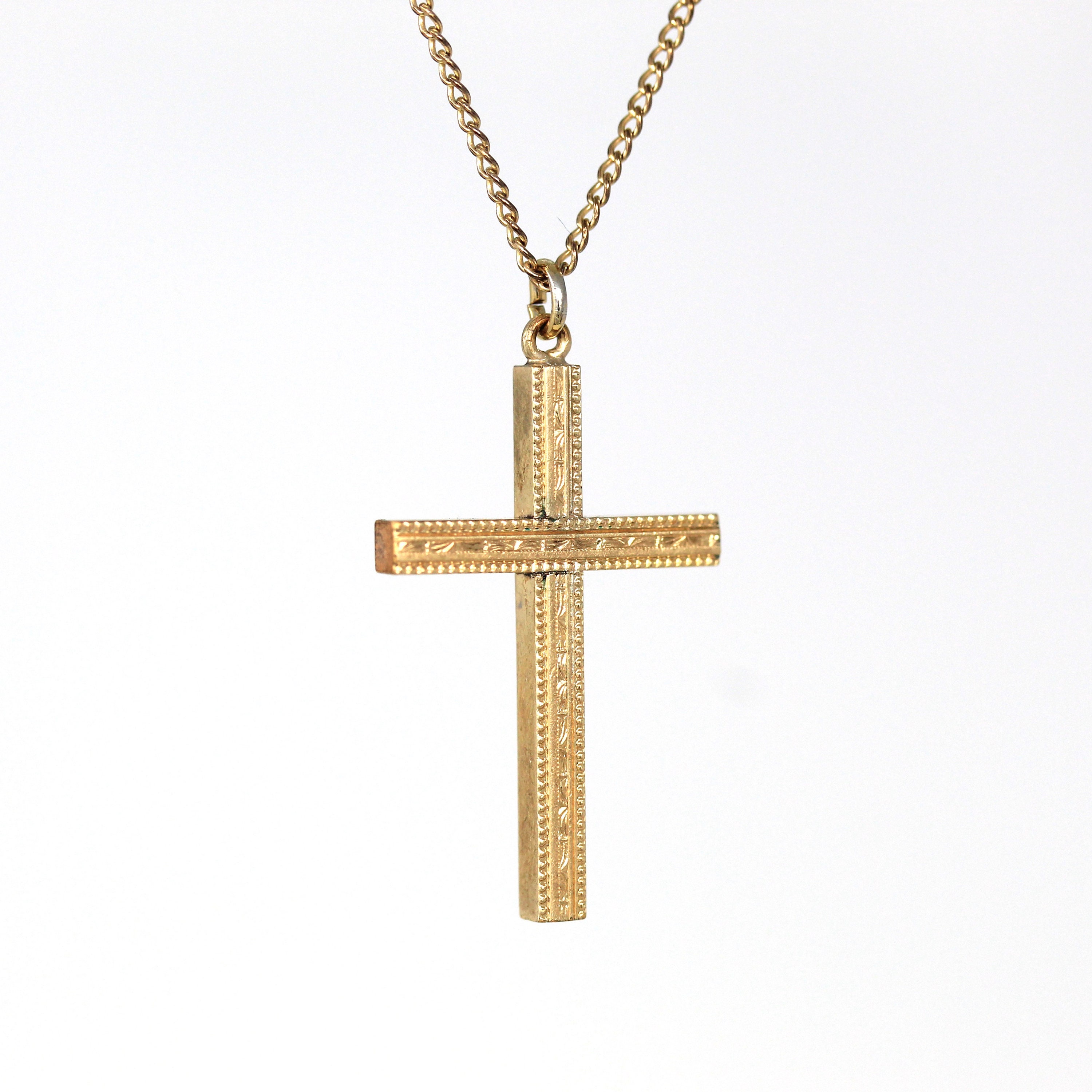 Vintage 12K Yellow Gold Filled Engraved Cross Pendant Charm